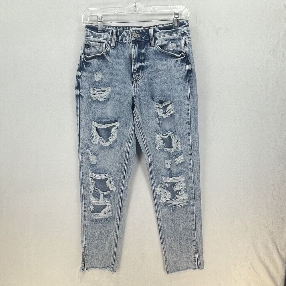 KanCan Women's High Rise Distressed Frayed Hem Mom Jeans Size 24 (1)